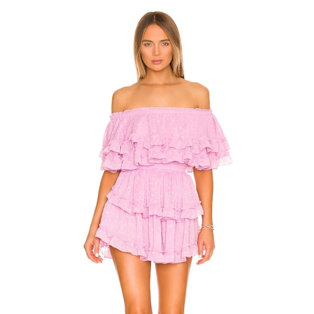 x REVOLVE Isella Dress in Light Pink Clip Dot